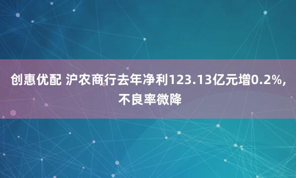 创惠优配 沪农商行去年净利123.13亿元增0.2%, 不良率微降